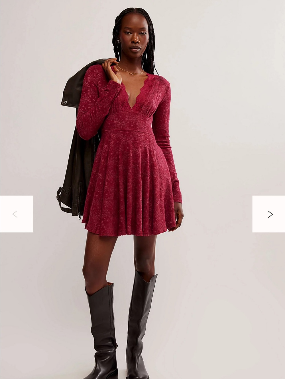 Free People all yours Long Sleeve Burgundy Lace Fit & Flare Dress